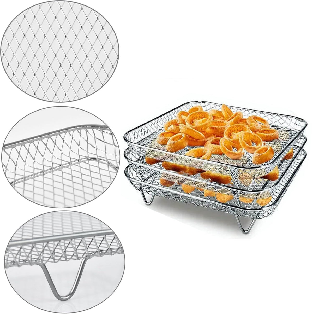 7 Inch Stackable Stainless Steel Air Fryer Rack, 3 Pcs Q12001