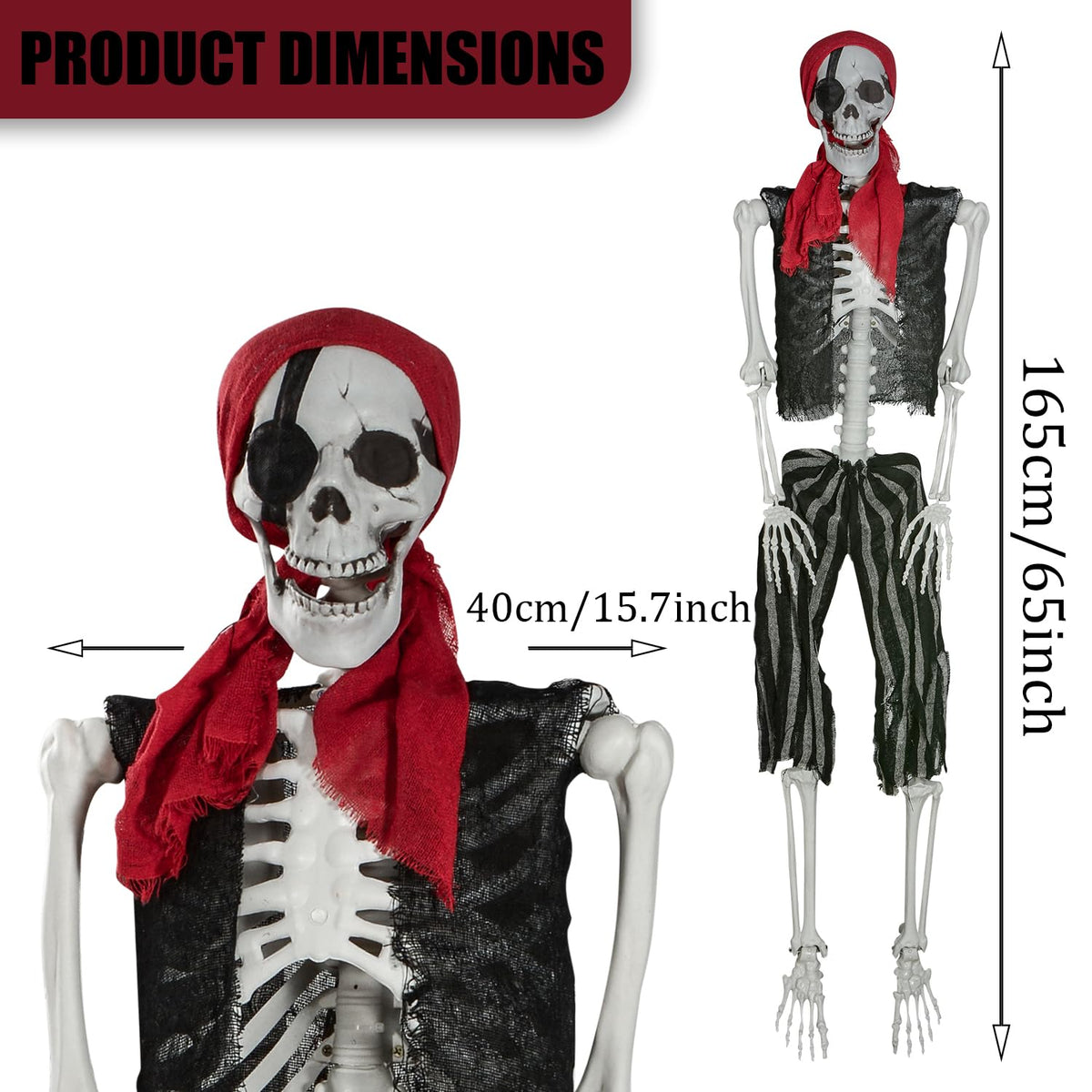 5.4ft Life Size Pirate Skeleton with Movable Joints J316234