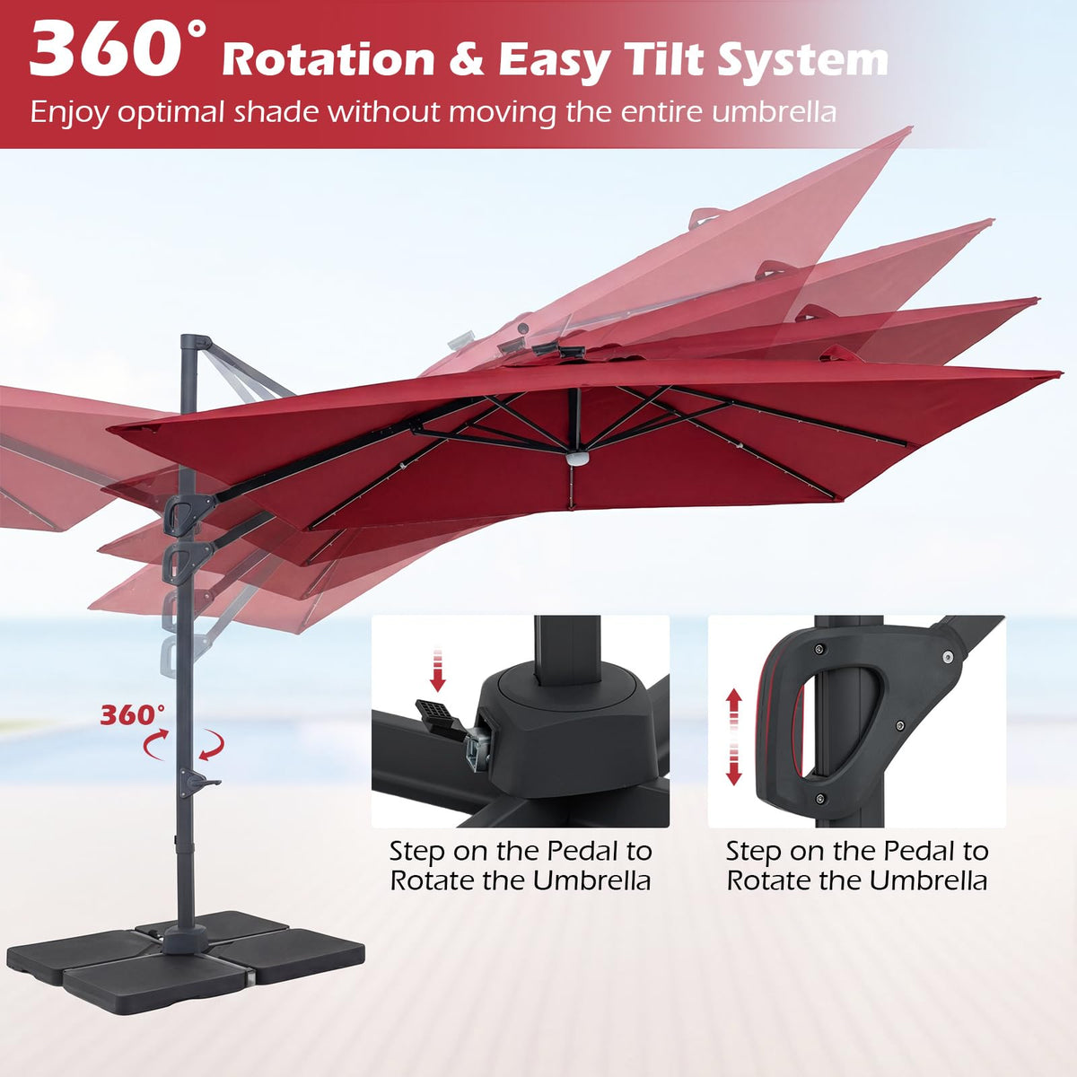 10ft Solar LED Patio Umbrella with Aluminum Pole D125623