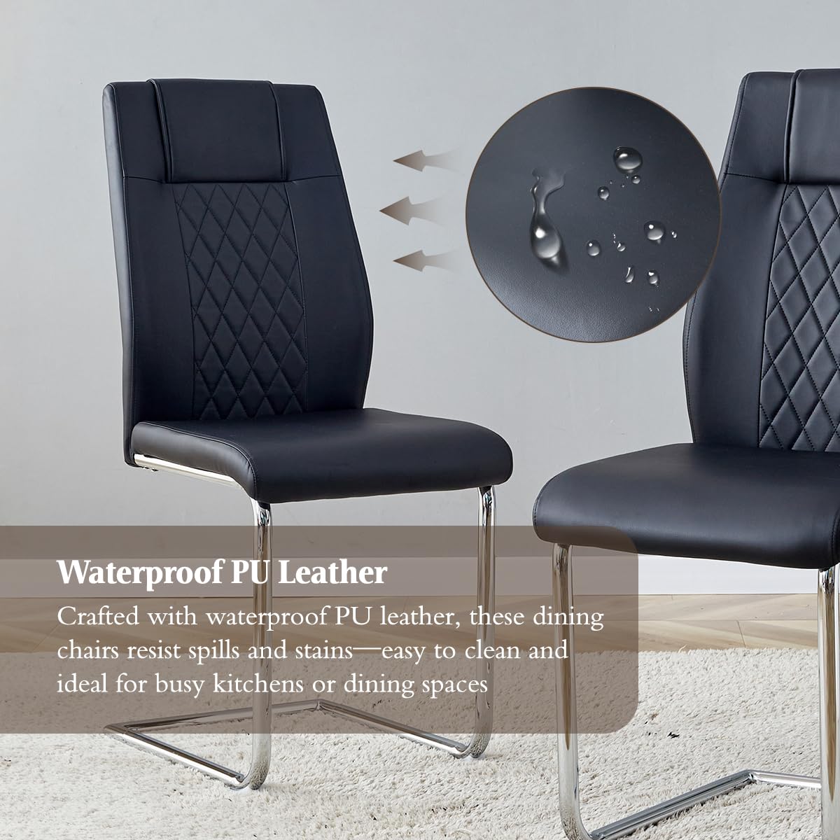 Black Faux Leather Dining Chairs Set 6 Q291