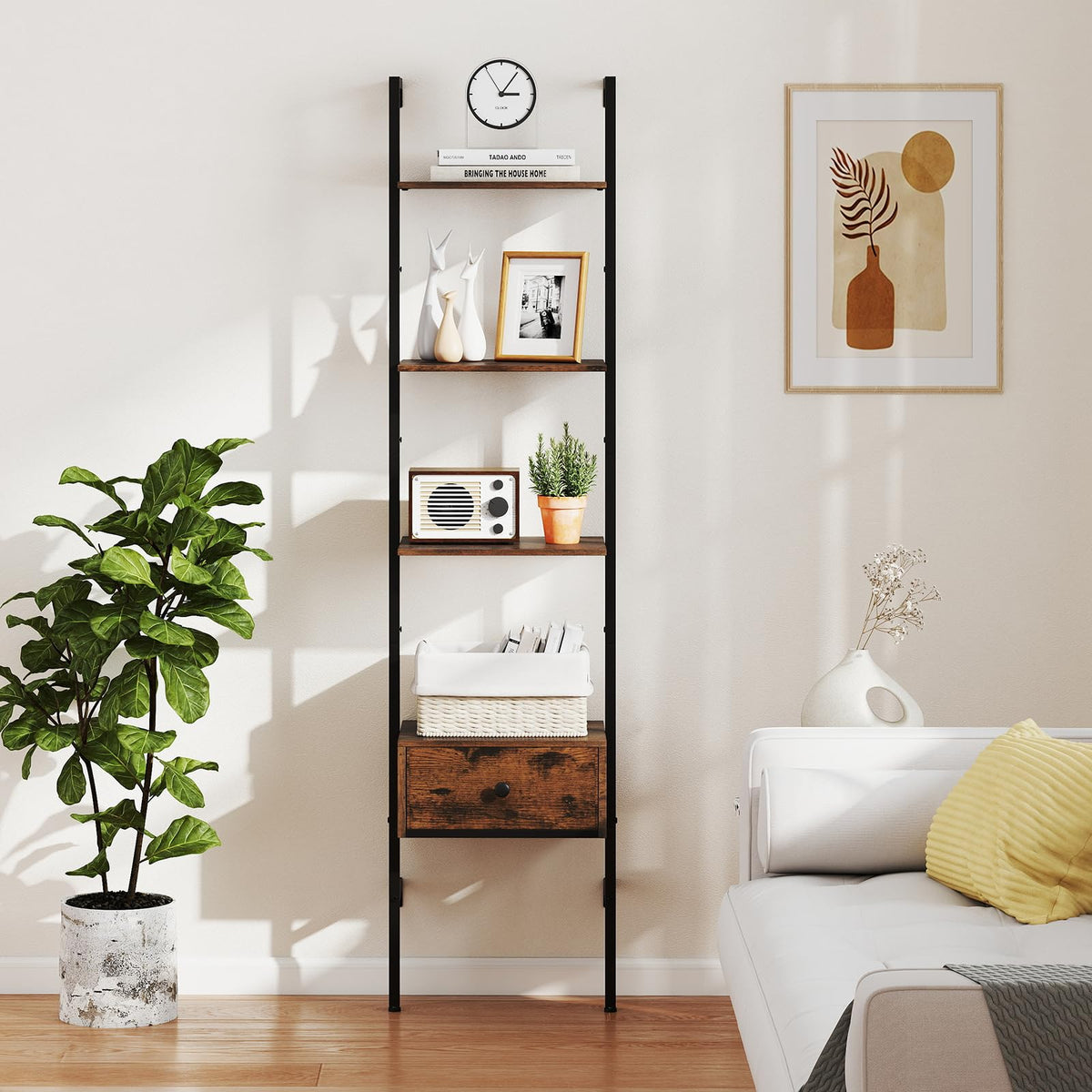 5-Tier Ladder Bookcase with Drawer T275