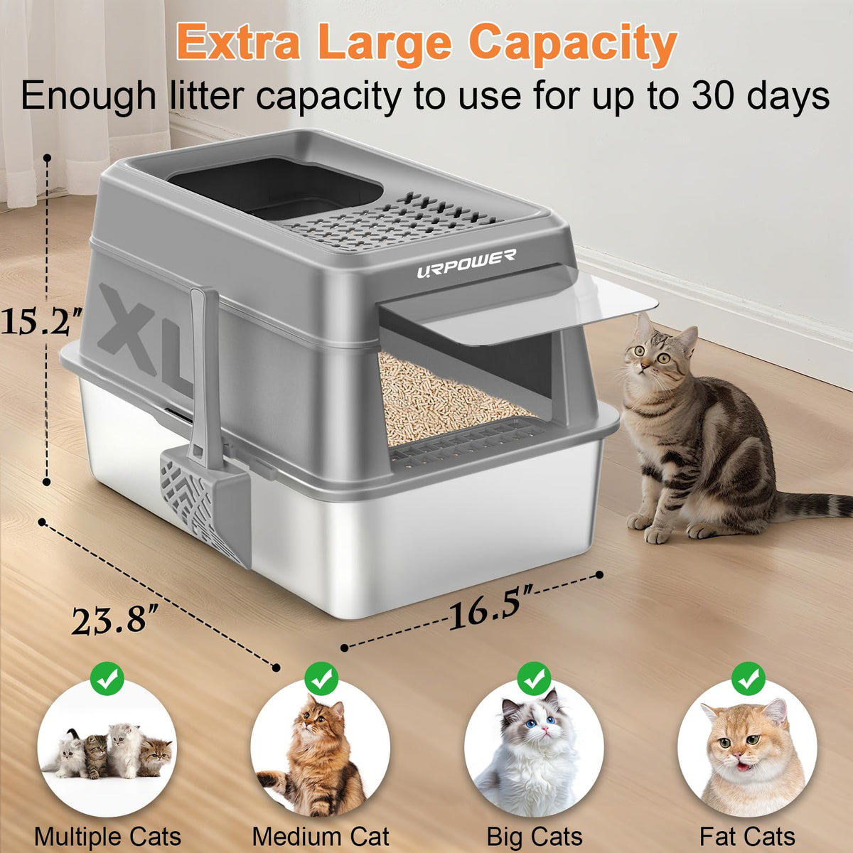 Extra Large Stainless Steel Litter Box with Lid G530