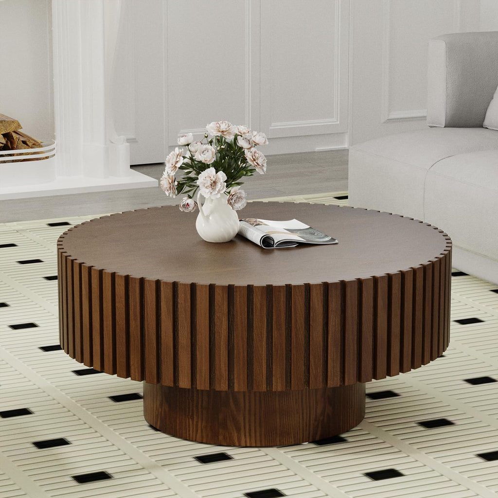 Round Fluted Drum Coffee Table with Pedestal Base E1966