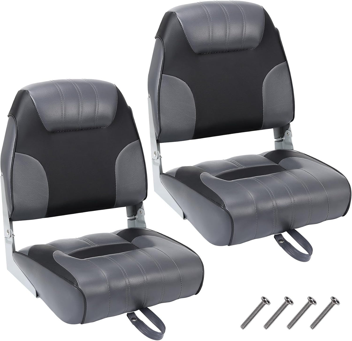 2 Pack Low Back Folding Boat Seats Black Gray W8551