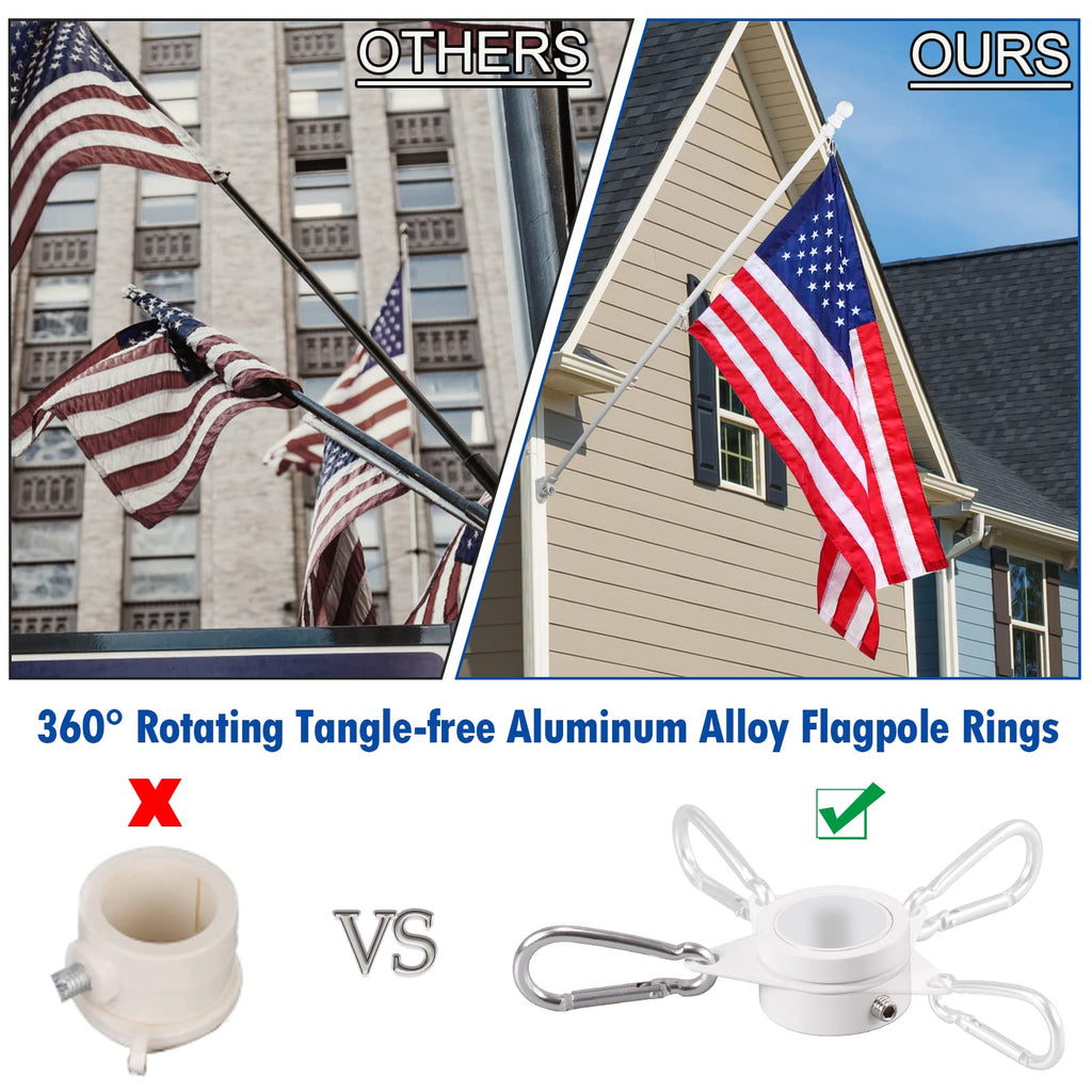 White 5 FT Stainless Steel Wall Mount Flag Pole Kit with 360° Rotating Rings M214778