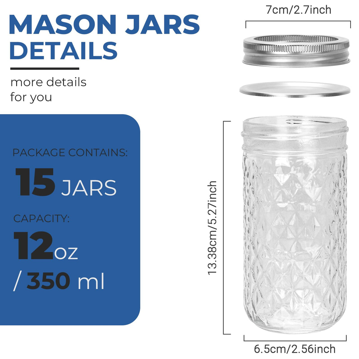 12 oz Regular Mouth Glass Mason Jar 15 Pack N643535