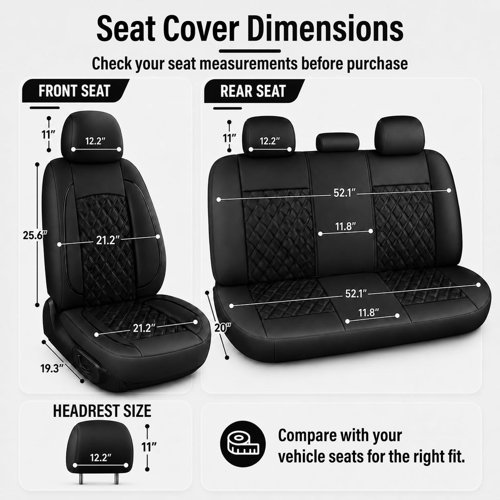 Black Nappa Leather Car Seat Covers Full Set X768079