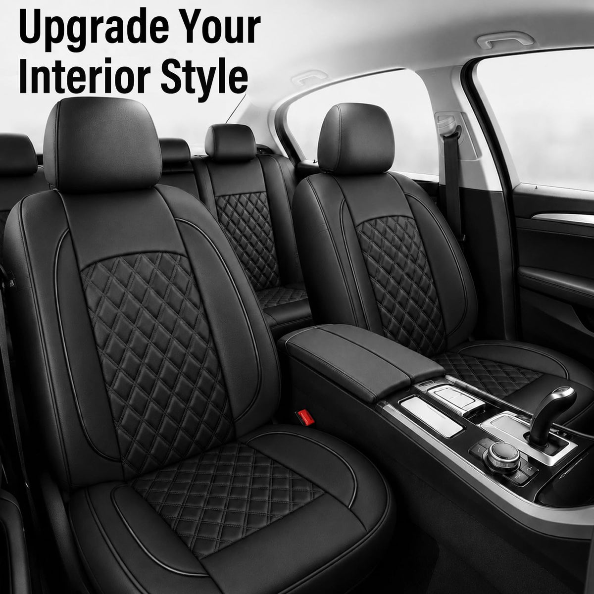 Black Nappa Leather Car Seat Covers Full Set X768079