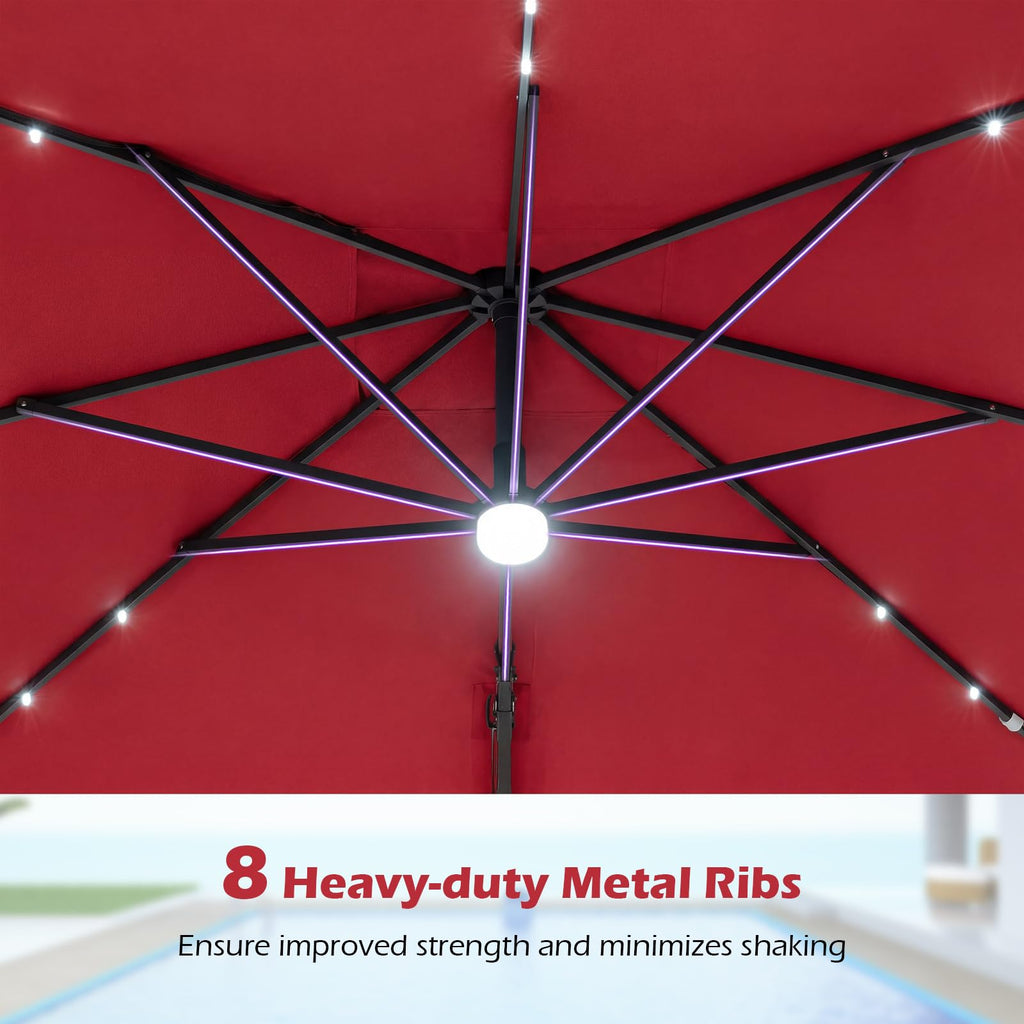 10ft Solar LED Patio Umbrella with Aluminum Pole D125623