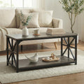 2-Tier Rectangular Coffee Table with Wooden Top and Metal Frame C2696