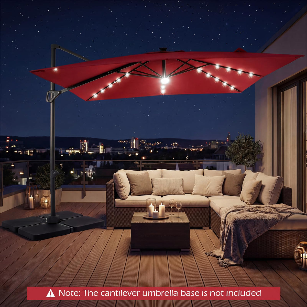 10ft Solar LED Patio Umbrella with Aluminum Pole D125623