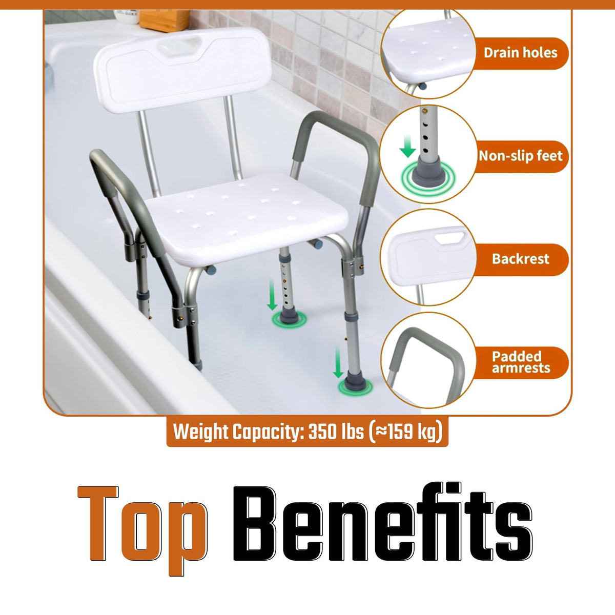 Heavy Duty Shower Chair with Back and Arms Q365641