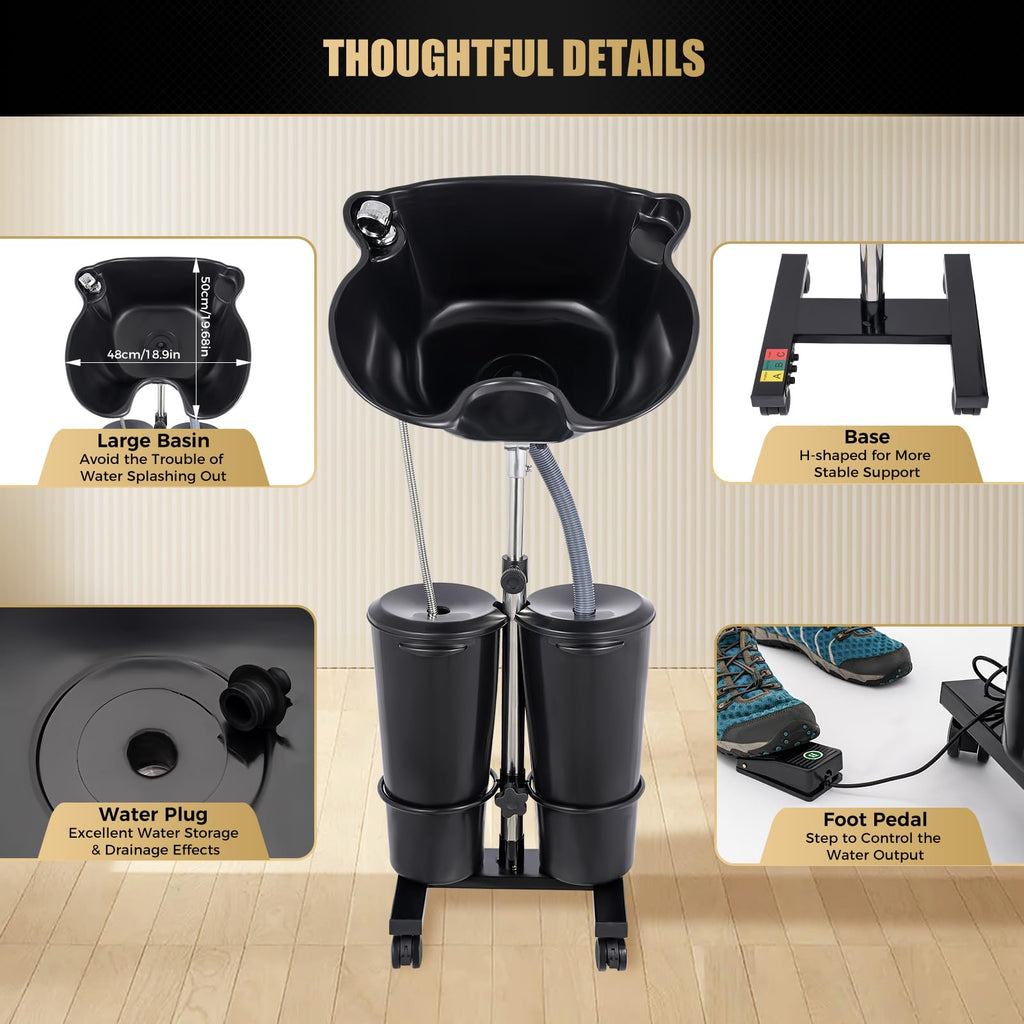 Portable Shampoo Basin with 2 Buckets and Electric Pump S575