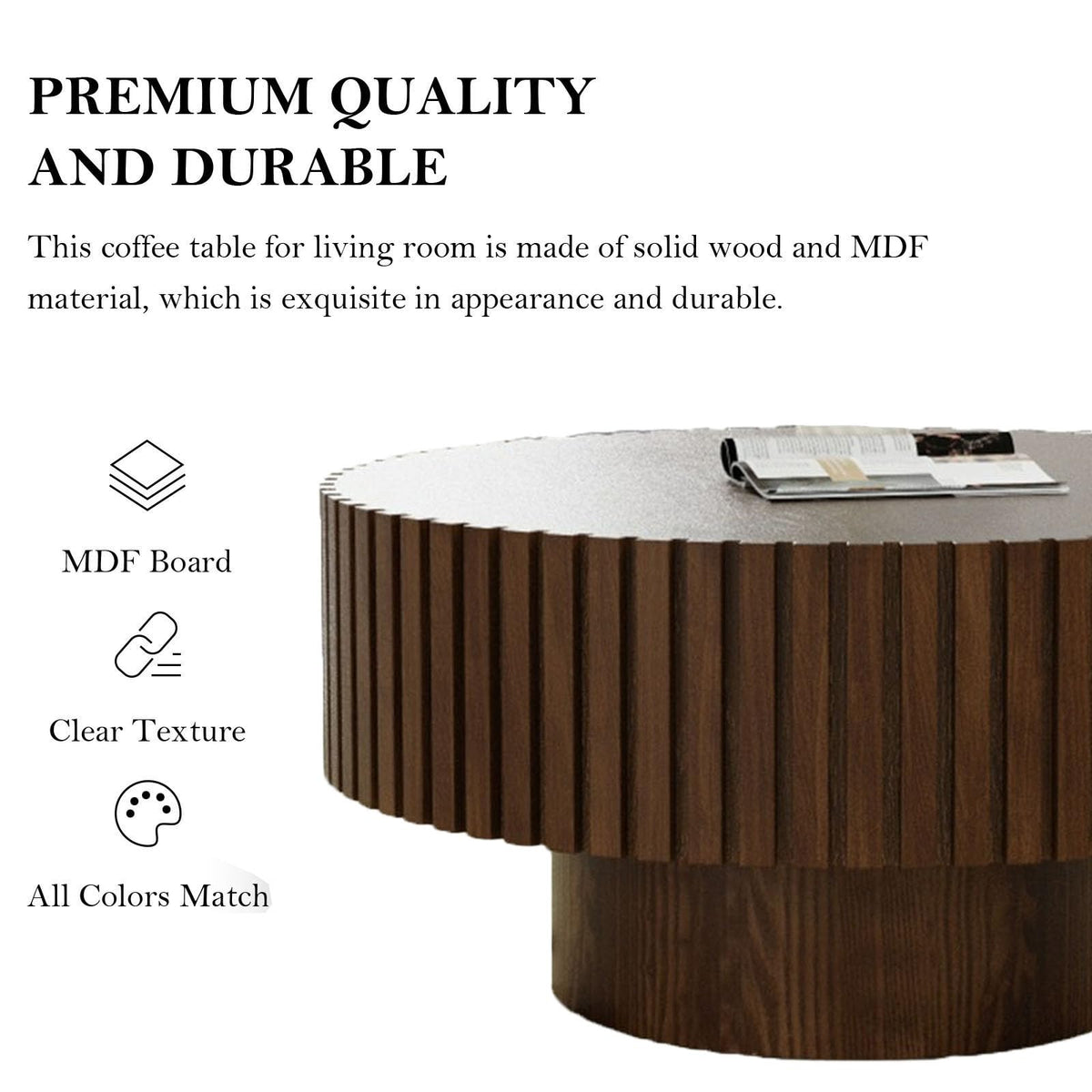 Round Fluted Drum Coffee Table with Pedestal Base E1966