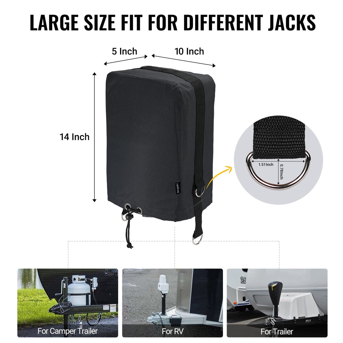 Black 600D RV Electric Tongue Jack Cover with D Rings S335987