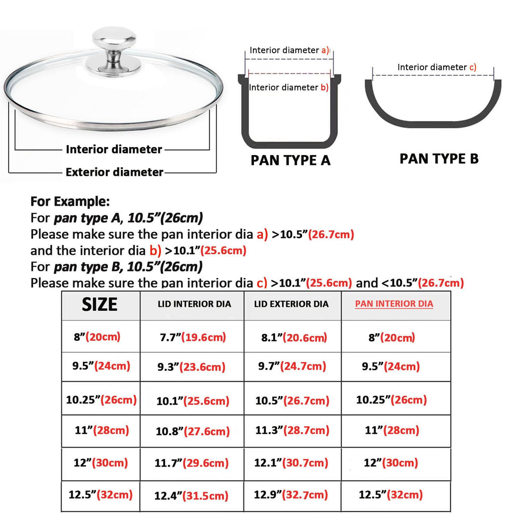 Glass Lids for Frying Pans, Pots, Cast Iron Pans B958