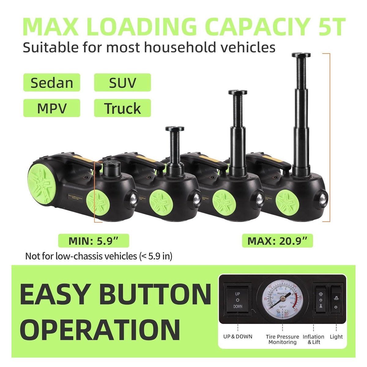 5 Ton Electric Car Jack 12V Portable Tire Changing Kit B83420