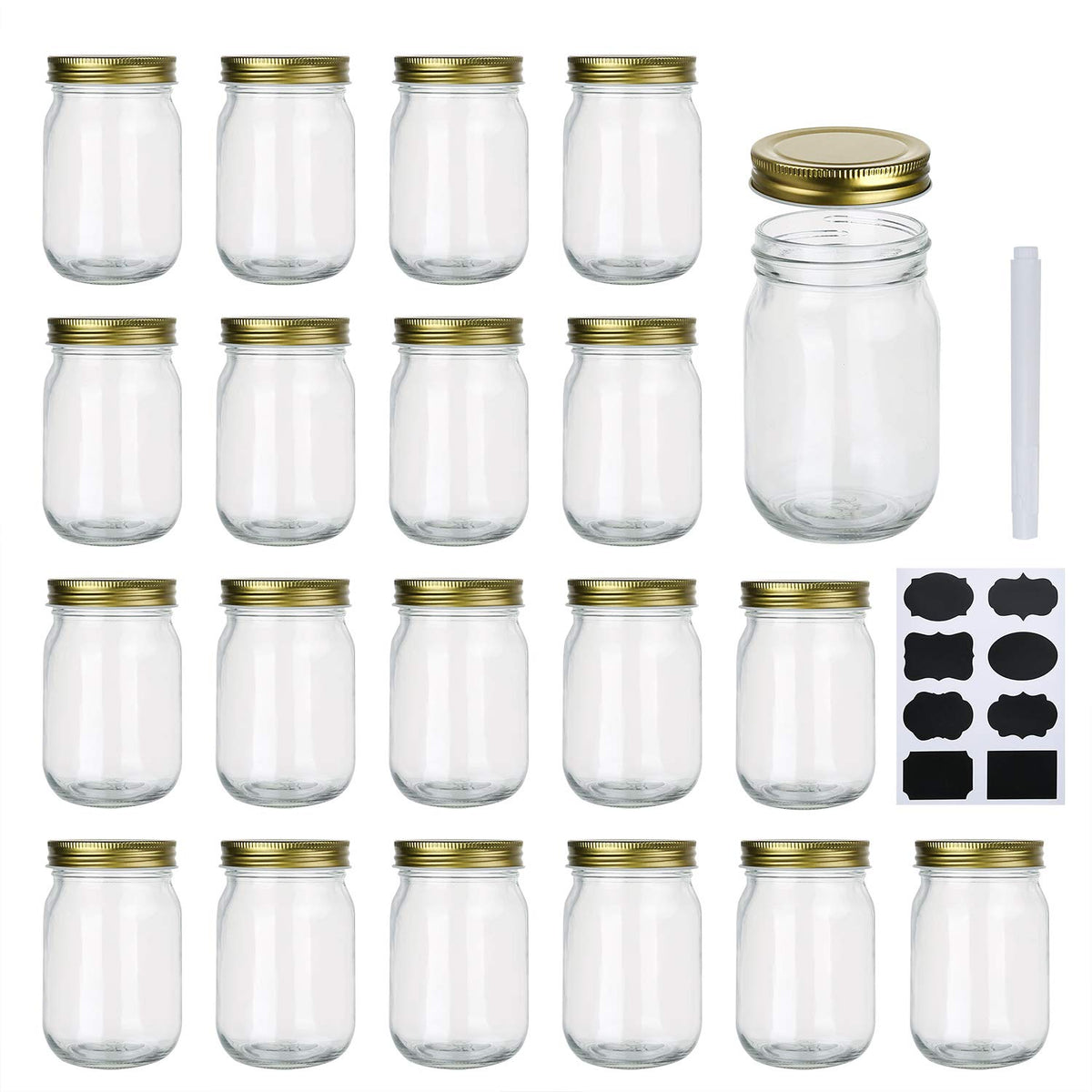12 oz Glass Jars With Lids, Set Of 20 K34862