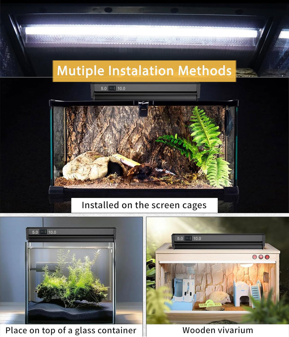 8W 12 Inch Switchable 10.0 & 5.0 UVB Reptile Light Fixture Combo Kit J51542
