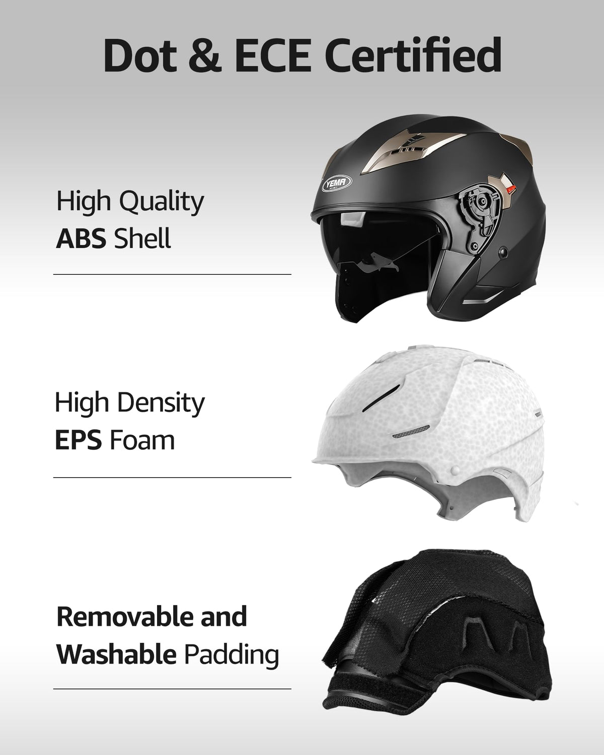 Open Face 3/4 Motorcycle Helmet DOT Approved Dual Visor U55548