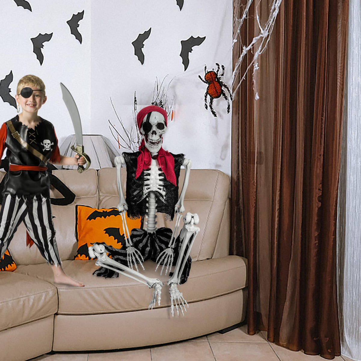 5.4ft Life Size Pirate Skeleton with Movable Joints J316234