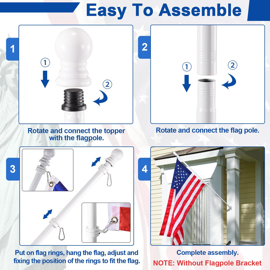 White 5 FT Stainless Steel Wall Mount Flag Pole Kit with 360° Rotating Rings M214778