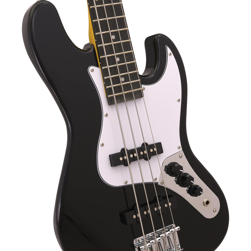 Black Mini Electric Bass Guitar with Maple Neck, Rosewood Fingerboard & White Pickguard C12498