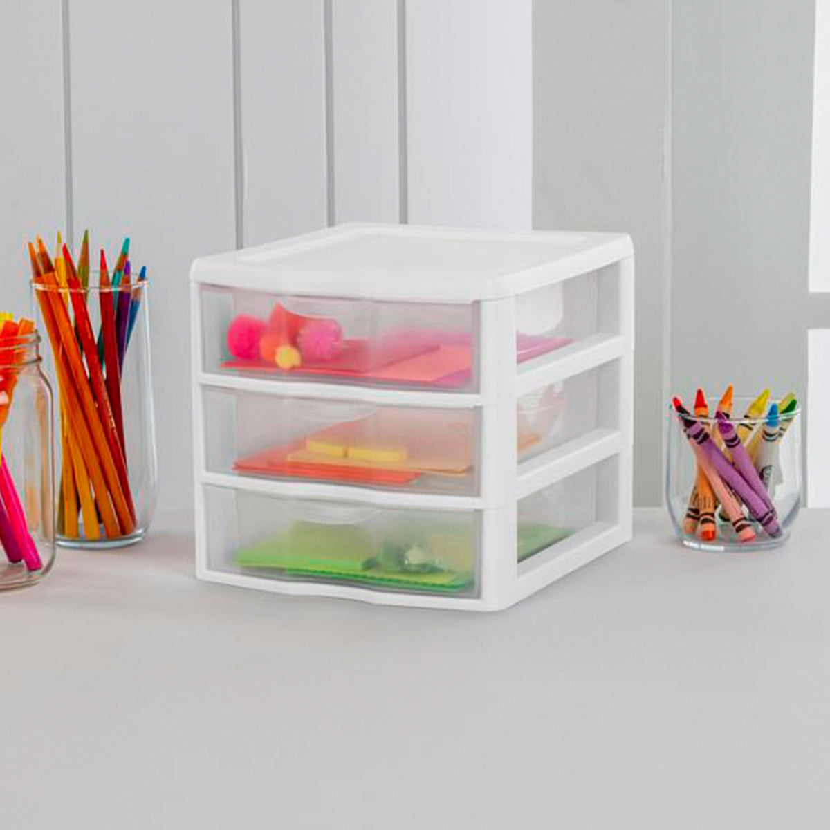 White Plastic 3 Drawer Desktop Storage Unit J2637