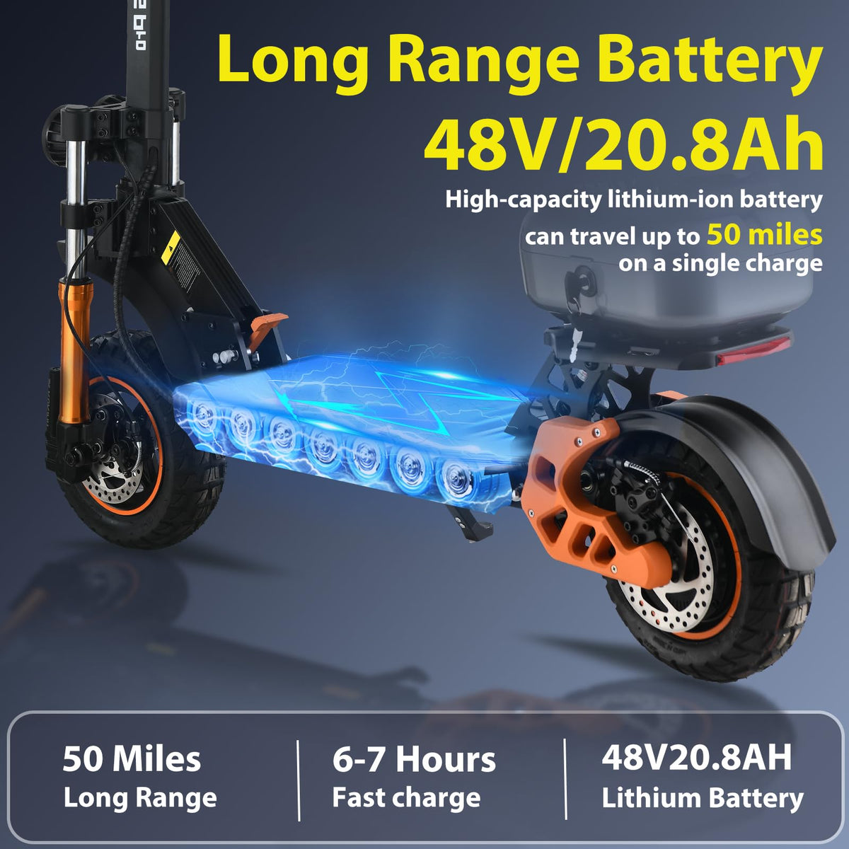 1600 W 50 Miles 40 MPH 10" Off Road Tire Folding E-Scooter 48V 27AH Battery with Detachable Seat E307