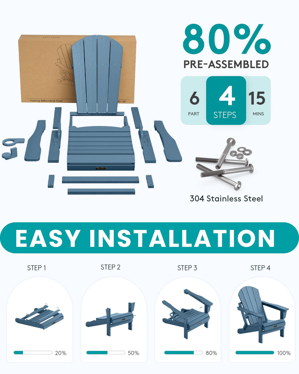 Folding Adirondack Chair Set of 2 with Cup Holder R727974
