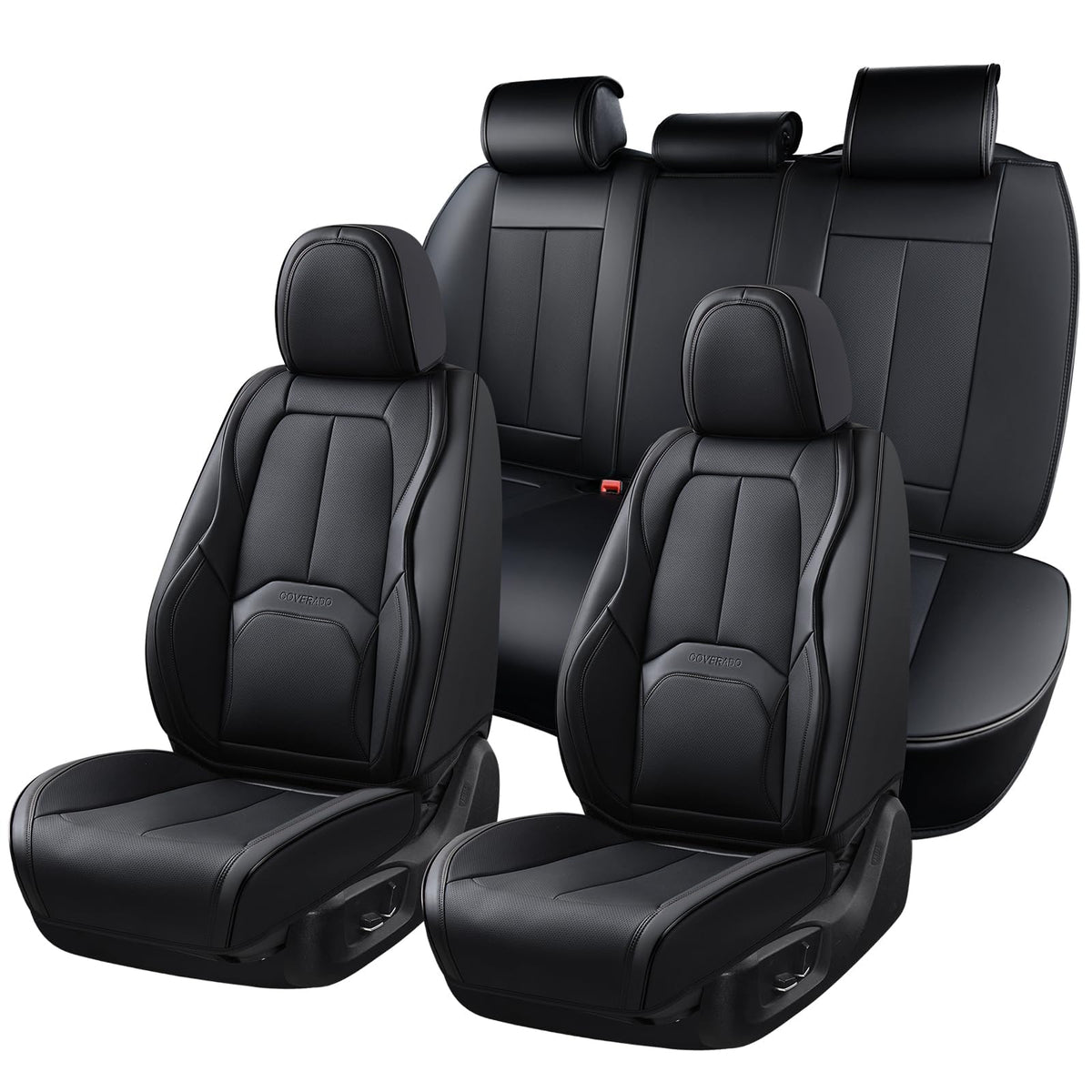 Black Leather Car Seat Covers Full Set D73582