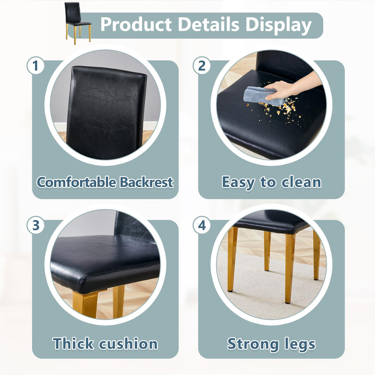 Black PU Leather Dining Chairs Set of 6 Y67306