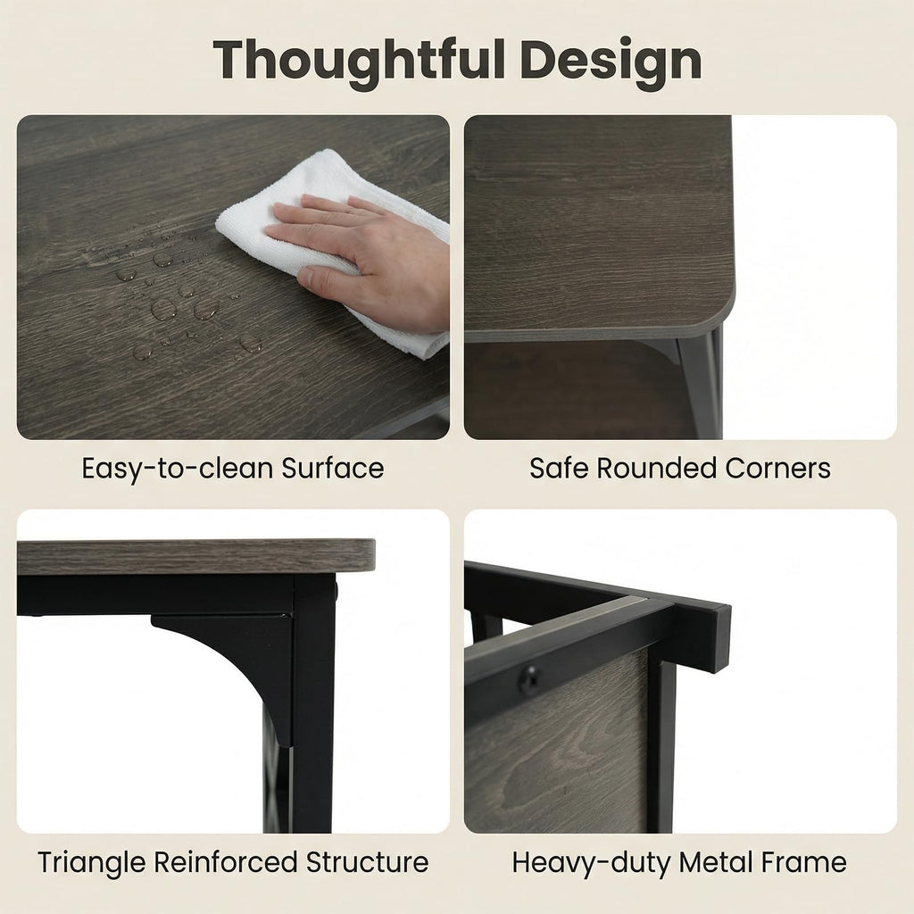 2-Tier Rectangular Coffee Table with Wooden Top and Metal Frame C2696
