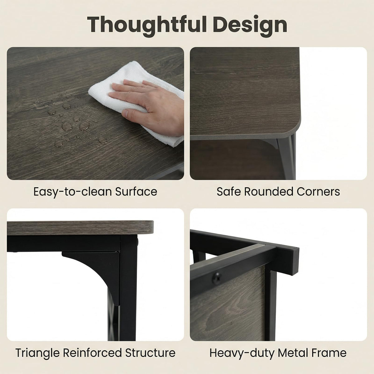 2-Tier Rectangular Coffee Table with Wooden Top and Metal Frame C2696