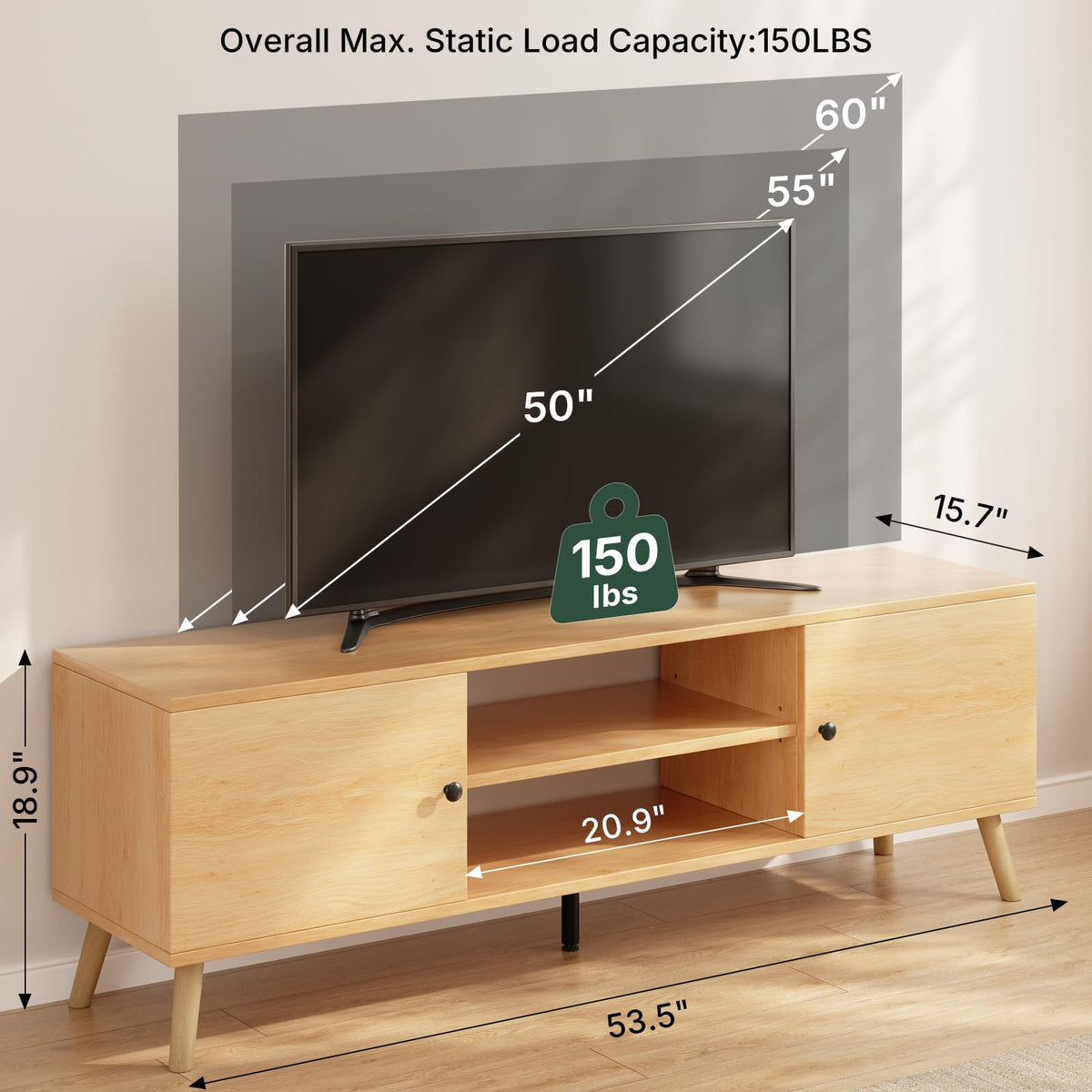 55 60 inch Wood TV Stand with 2 Cabinets K448