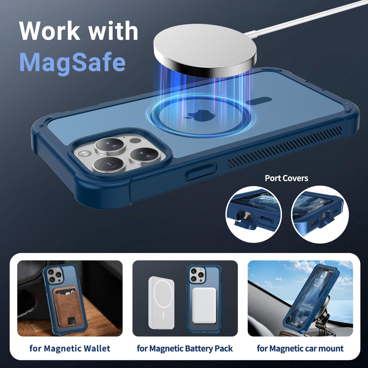 Magnetic iPhone 13 Pro Max Case Heavy Duty Protection Deep Blue G679