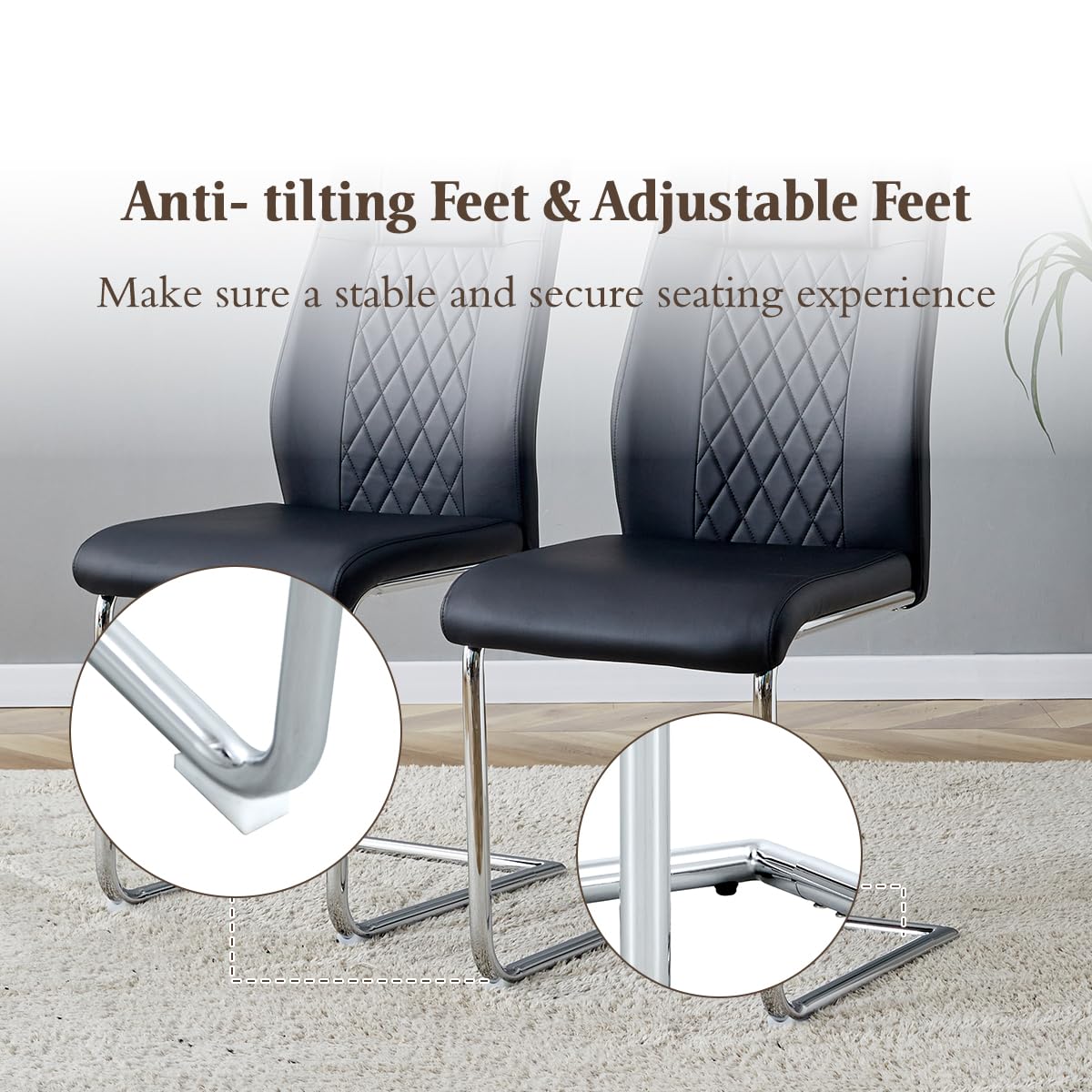 Black Faux Leather Dining Chairs Set 6 Q291
