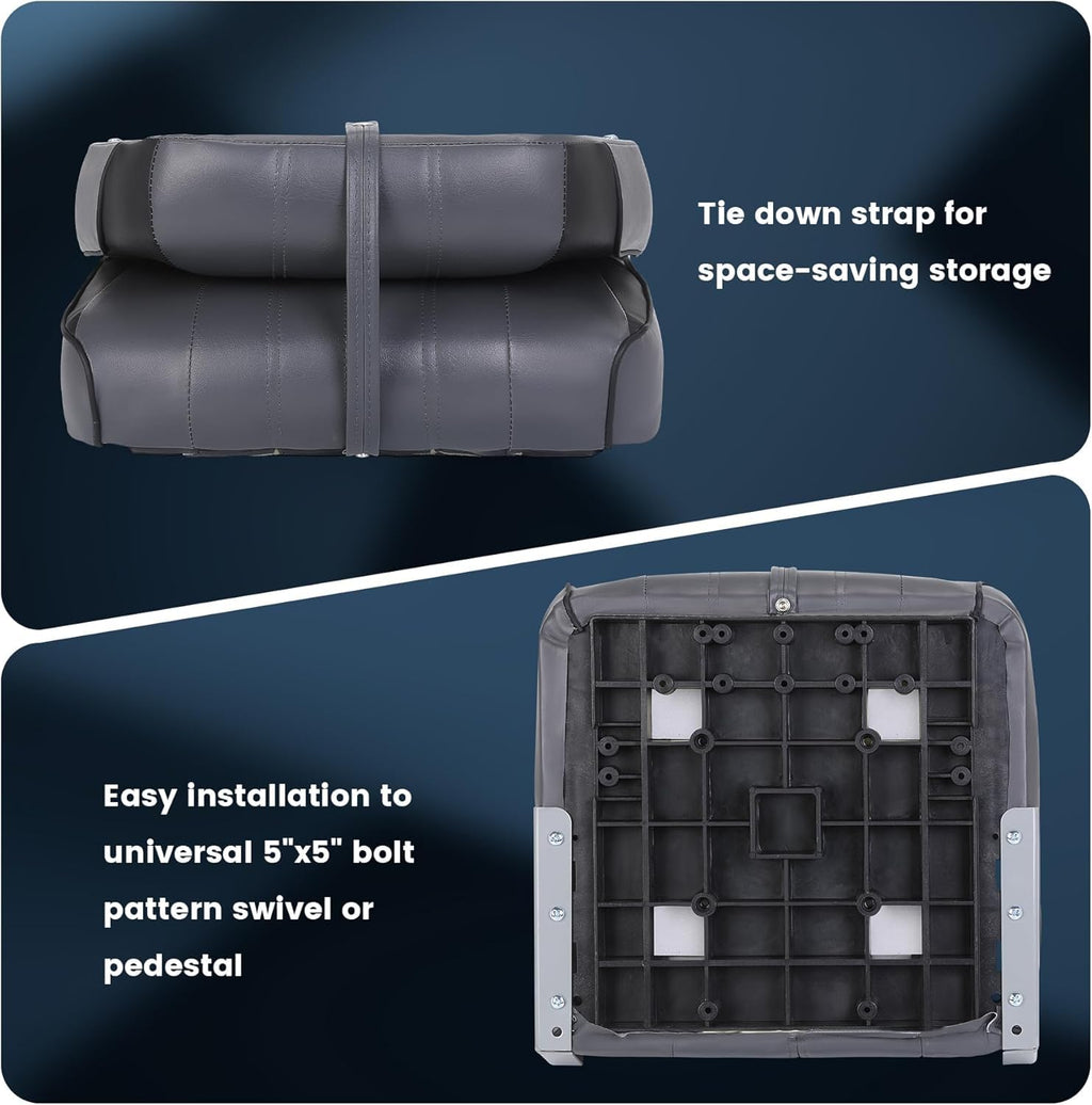 2 Pack Low Back Folding Boat Seats Black Gray W8551