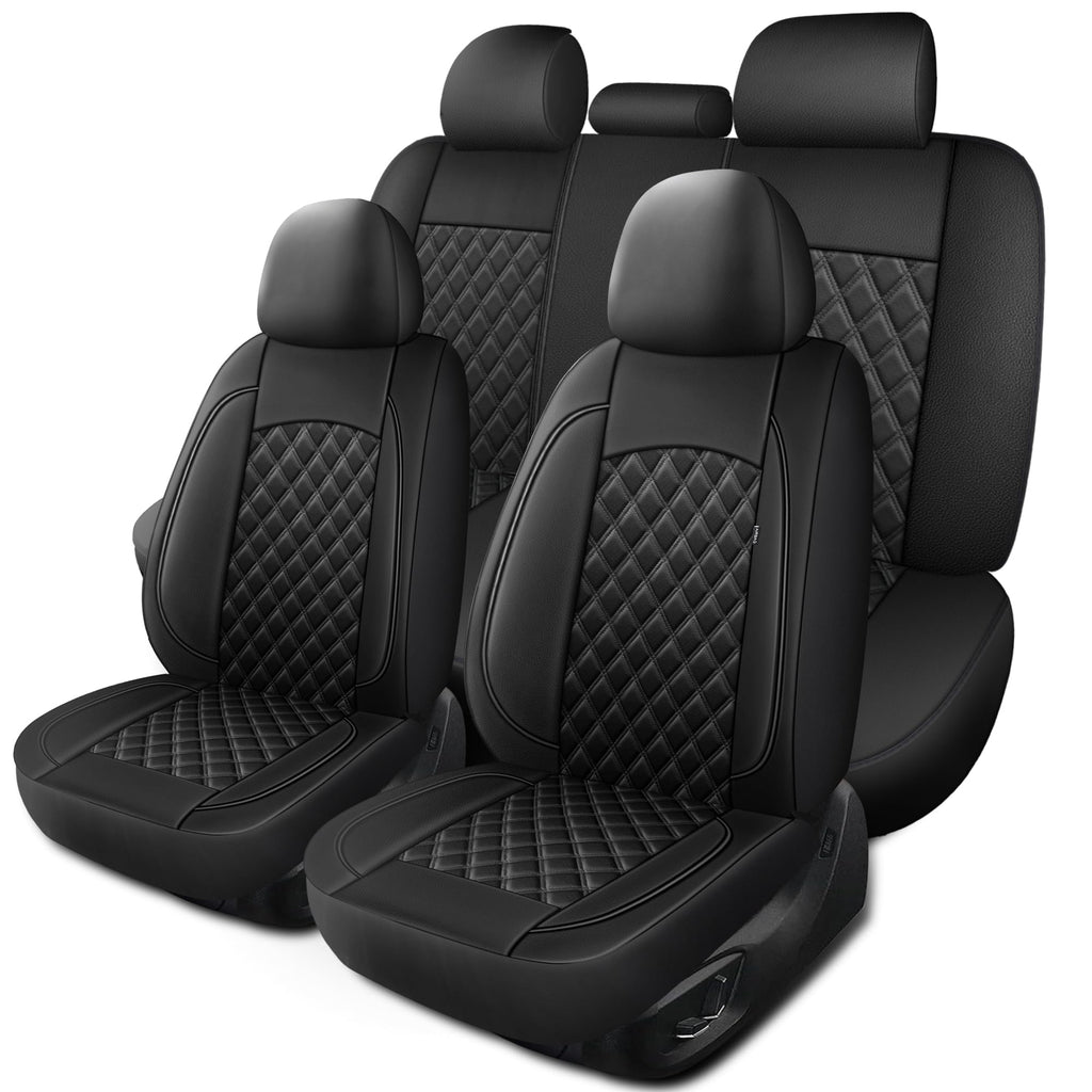 Black Nappa Leather Car Seat Covers Full Set X768079