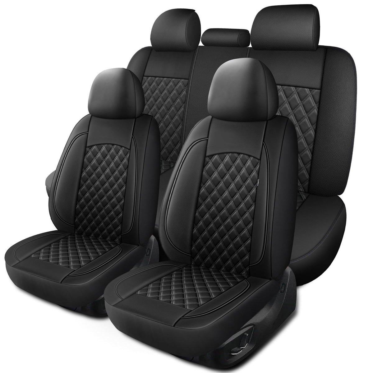 Black Nappa Leather Car Seat Covers Full Set X768079