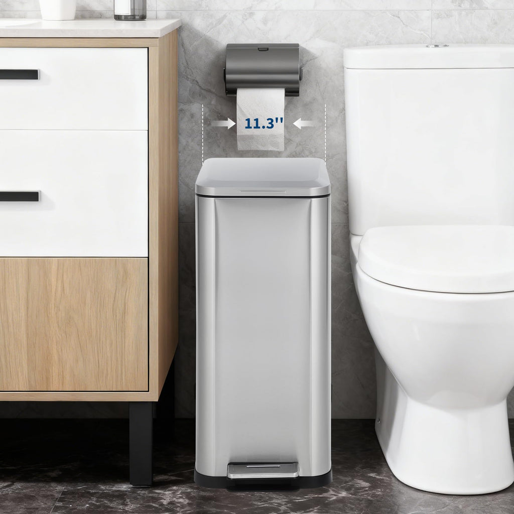 50L Slim Stainless Steel Step Trash Can with Soft-Close Lid J331