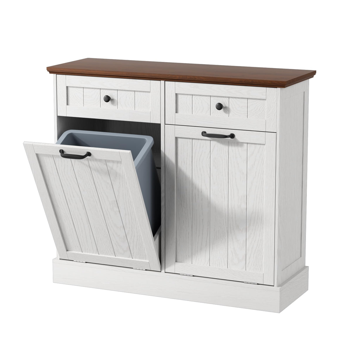 White 2x10 Gallons Tilt Out Trash Can Cabinet T68886