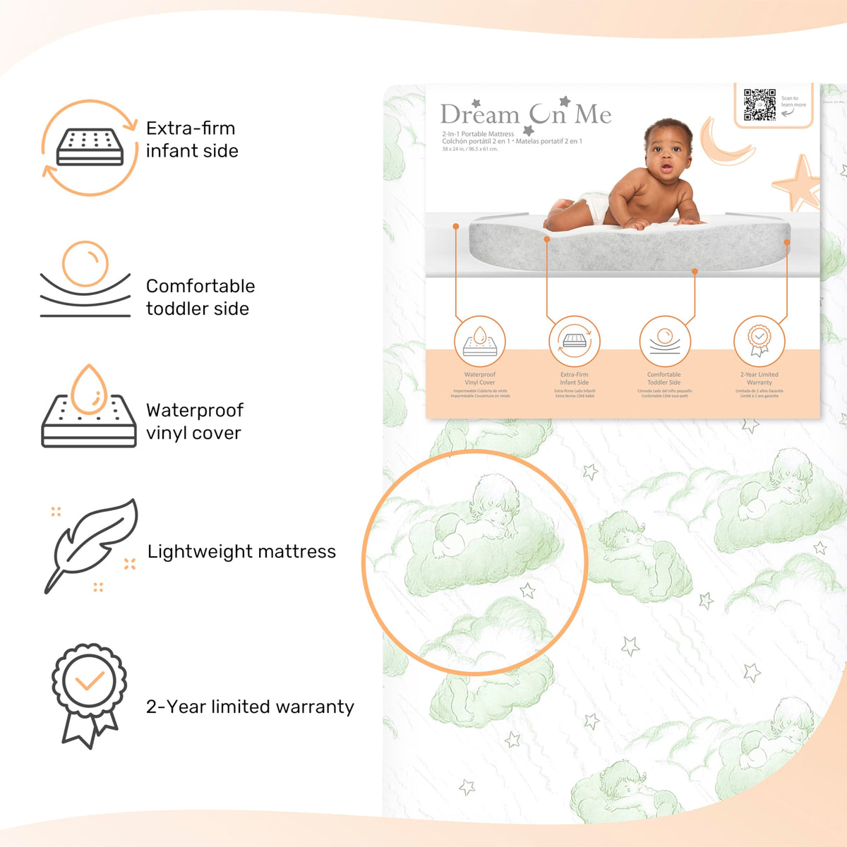 2-in-1 Mini Crib Mattress, Dual-Sided Waterproof R63930