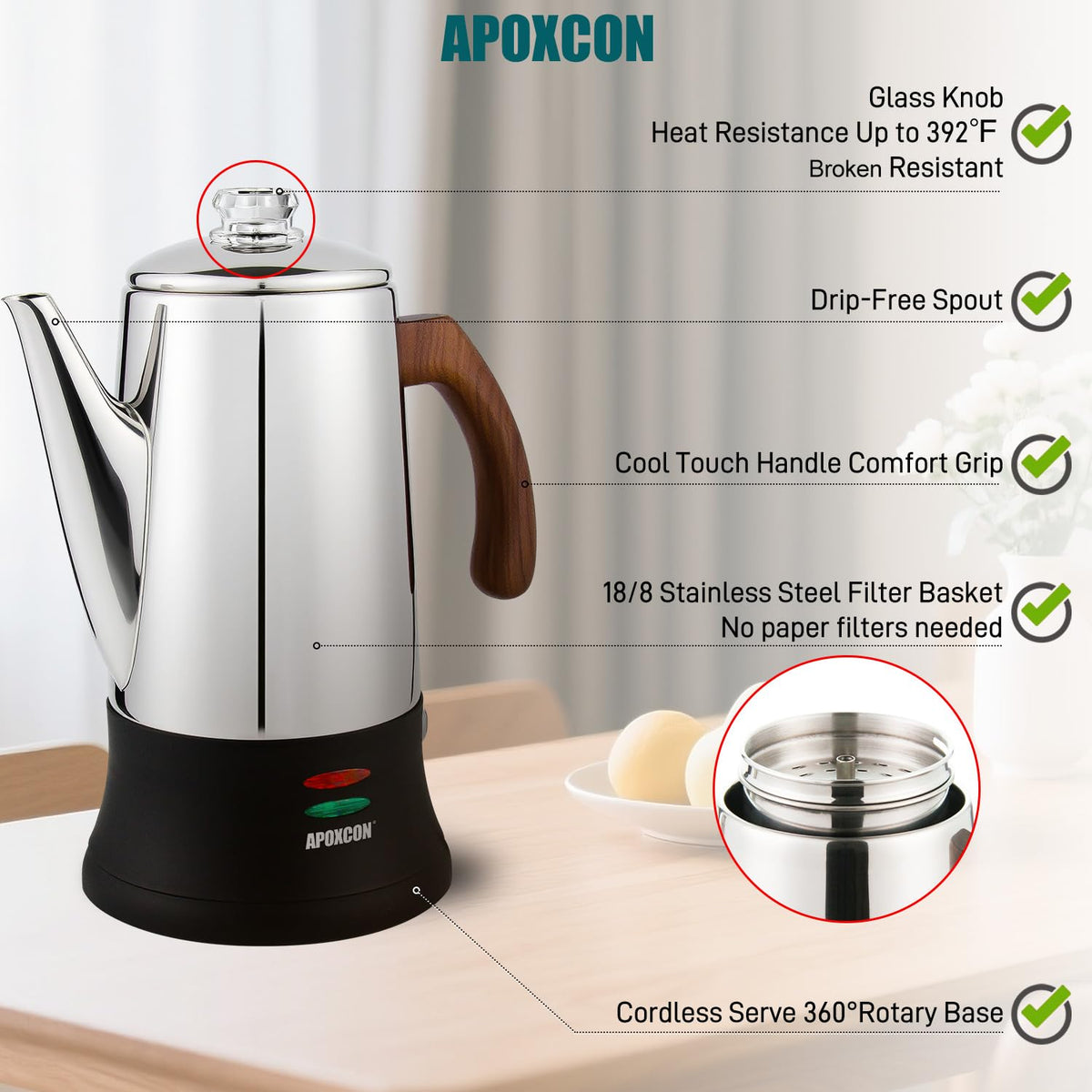 Electric Stainless Steel Coffee Percolator 8 Cup U129701