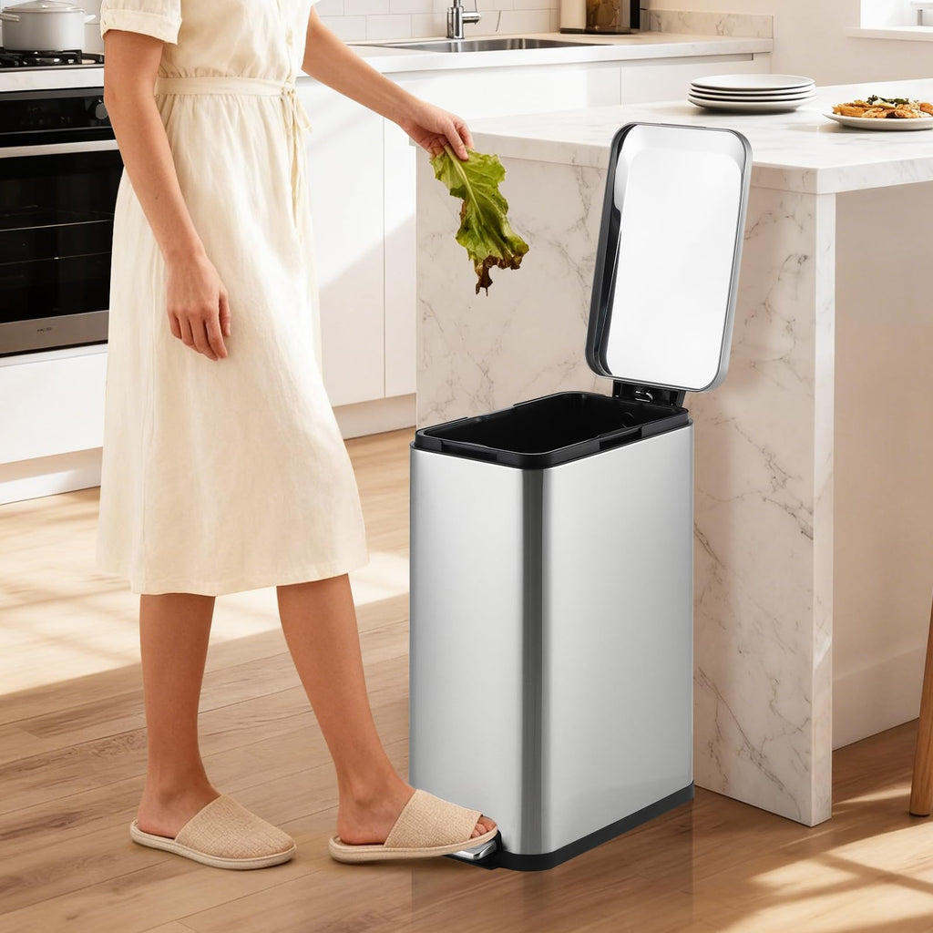 50L Slim Stainless Steel Step Trash Can with Soft-Close Lid J331