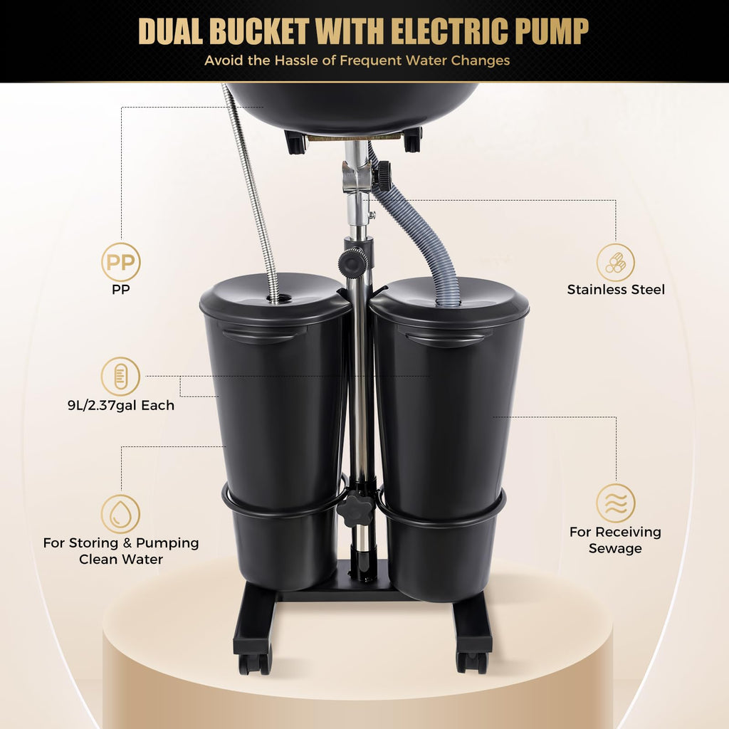 Portable Shampoo Basin with 2 Buckets and Electric Pump S575