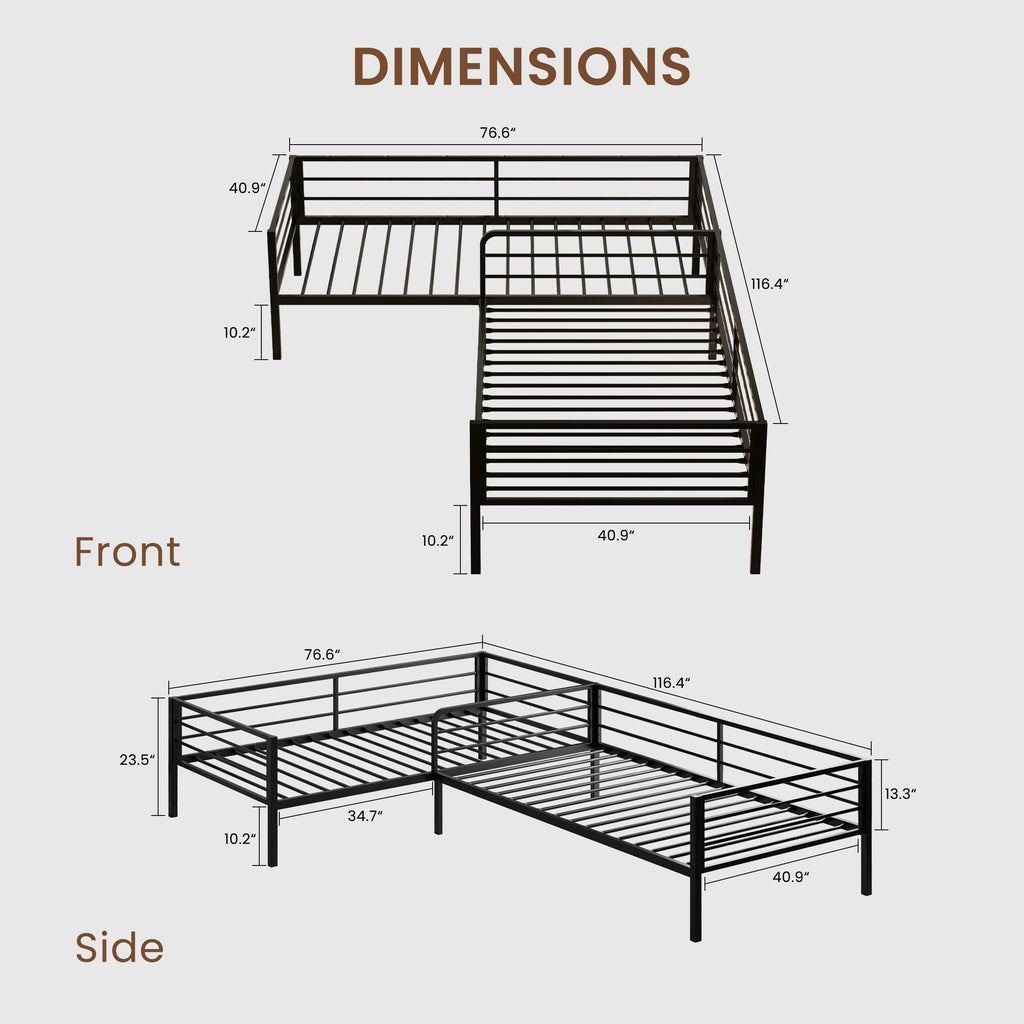 Black L Shaped Twin Beds with Rails M693161
