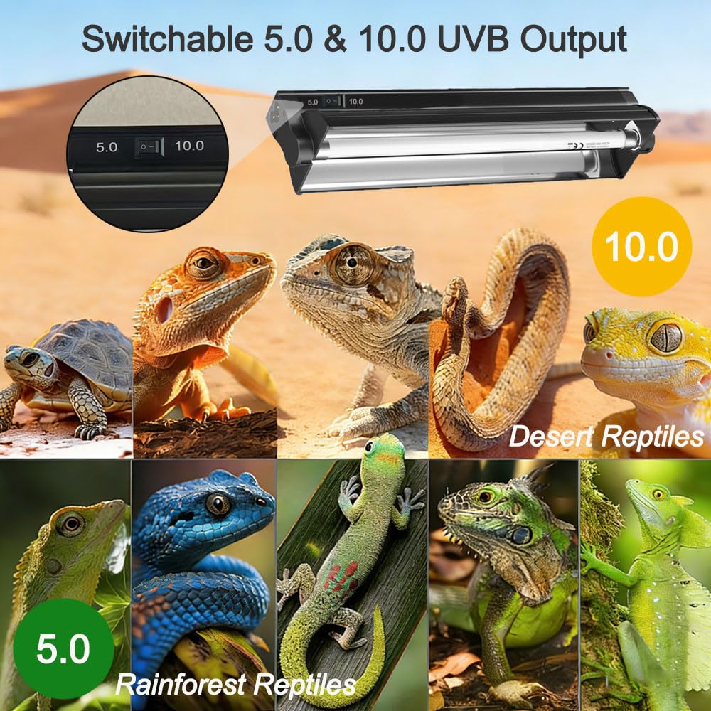 8W 12 Inch Switchable 10.0 & 5.0 UVB Reptile Light Fixture Combo Kit J51542