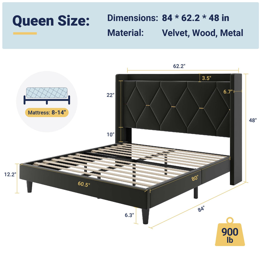 Queen Bed Frame with Storage Headboard C9680