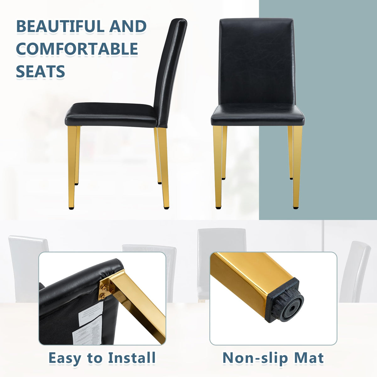 Black PU Leather Dining Chairs Set of 6 Y67306